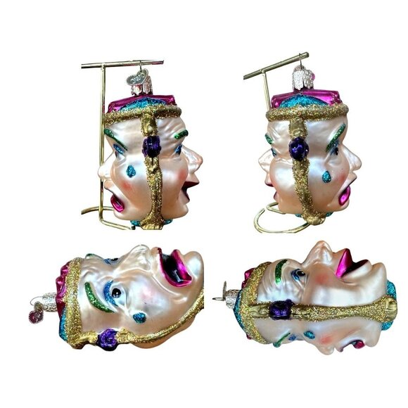 VTG Old World Christmas Comedy Tragedy Ornament Glass Mask Theater New Rare OWC - Picture 8 of 12